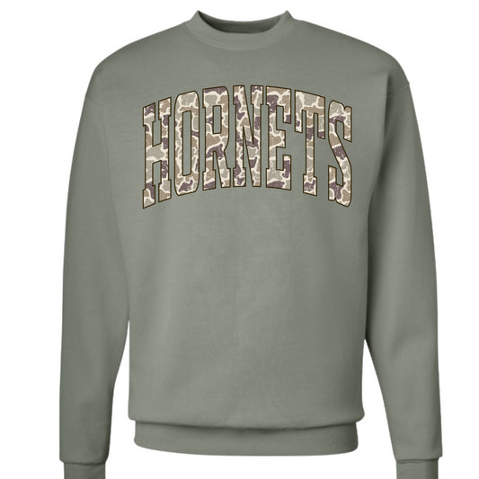 Distressed Camo Hornets Crew
